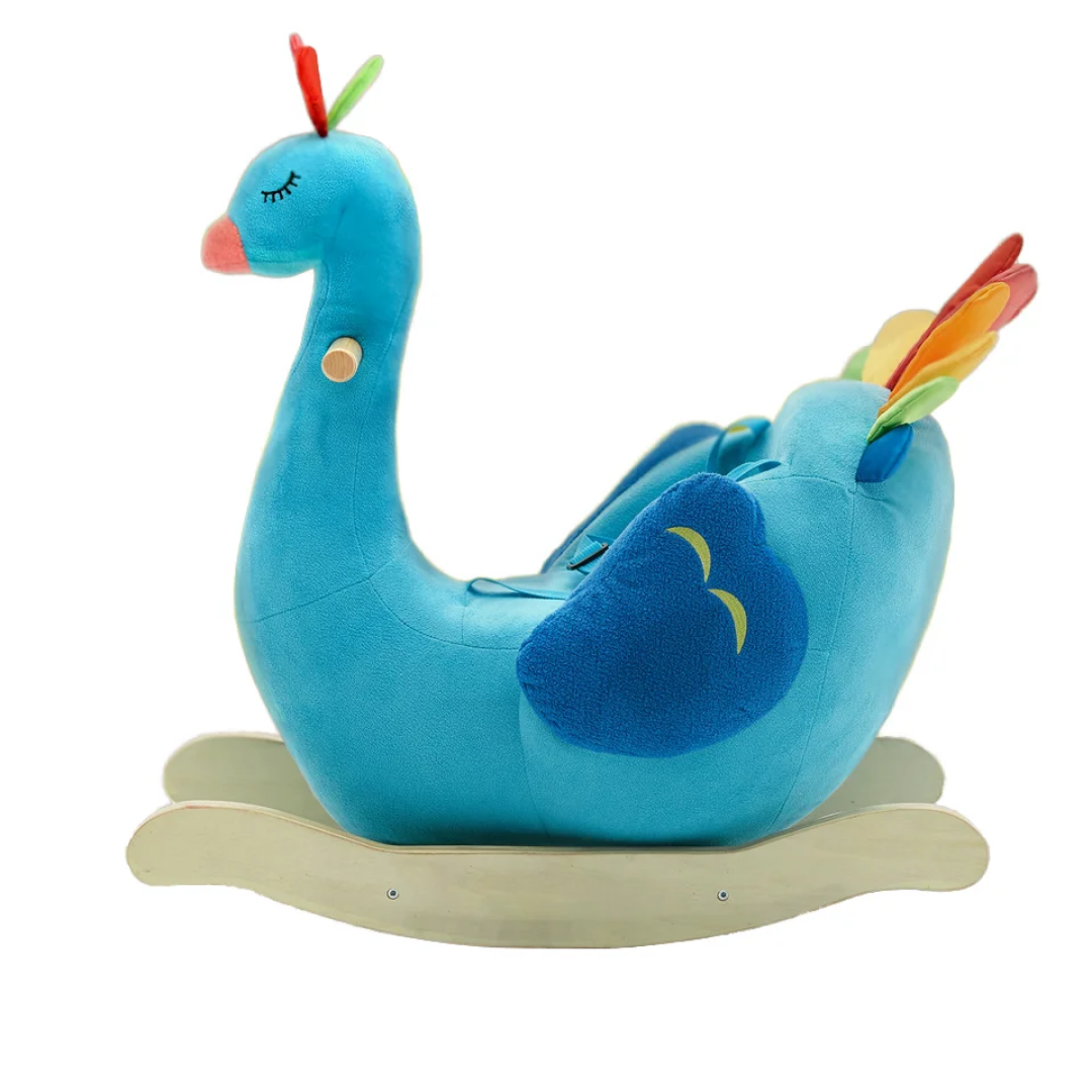 Penelope Plush Peacock Wooden Rocker