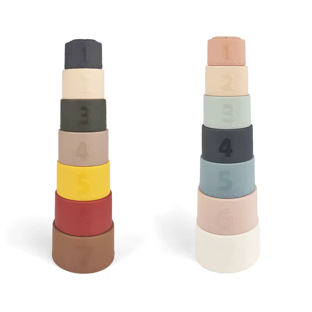 Silicone stacking cups toy with numbered nesting cups for babies and toddlers