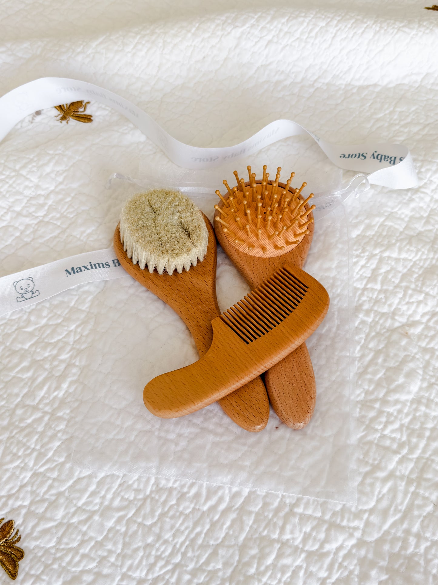 Wooden Baby Brush & Comb Set — Natural Beechwood with Goat Hair Bristles