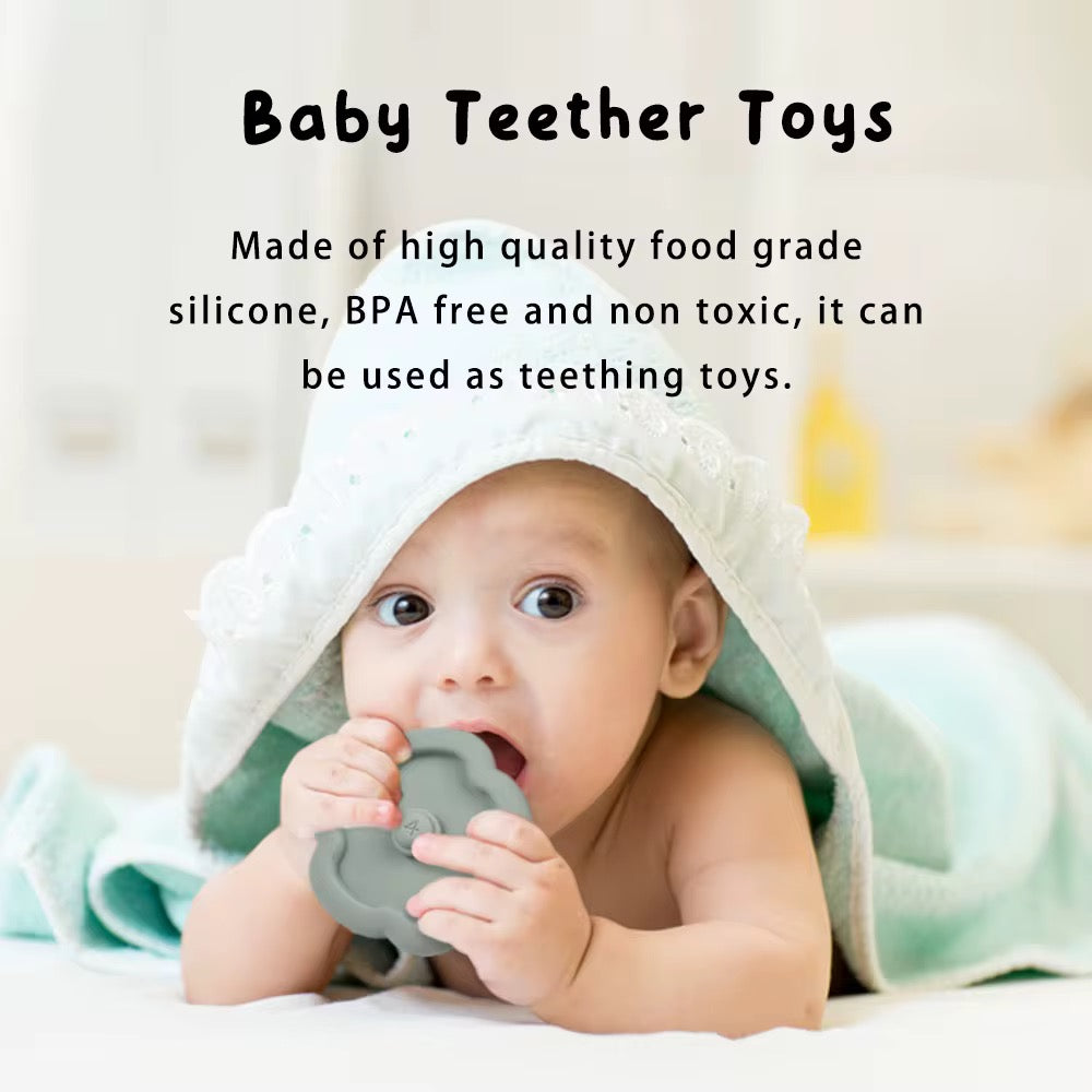     Sun-shaped baby stacking toy and teether made from food-grade silicone