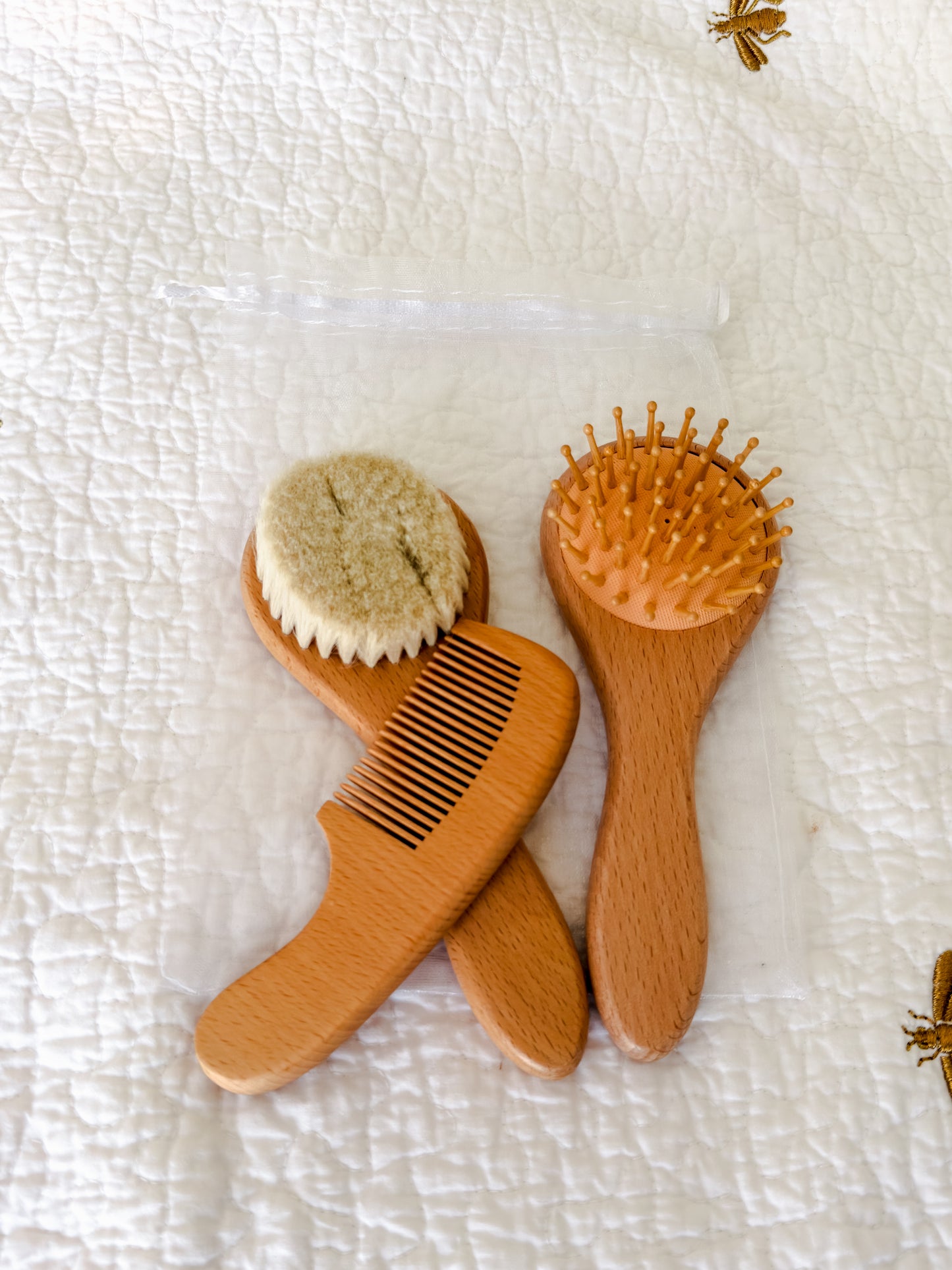 Wooden Baby Brush & Comb Set — Natural Beechwood with Goat Hair Bristles