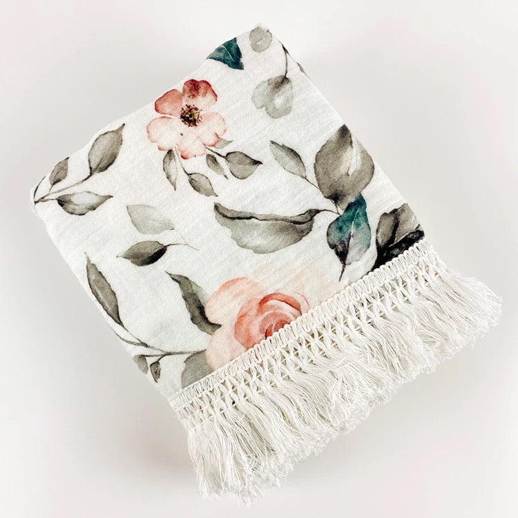 Floral Fringle blanket /Swaddle