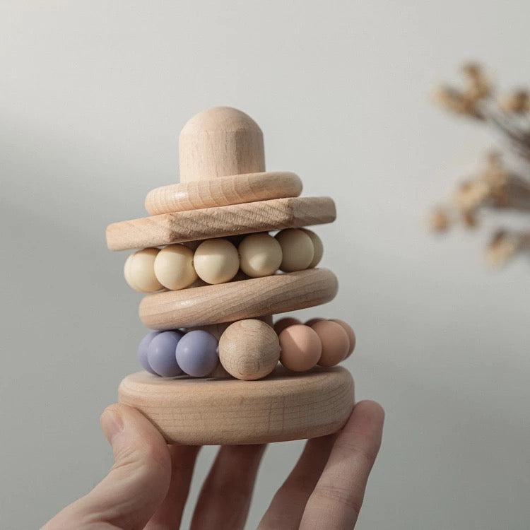 Wooden/silicon teething stacker
