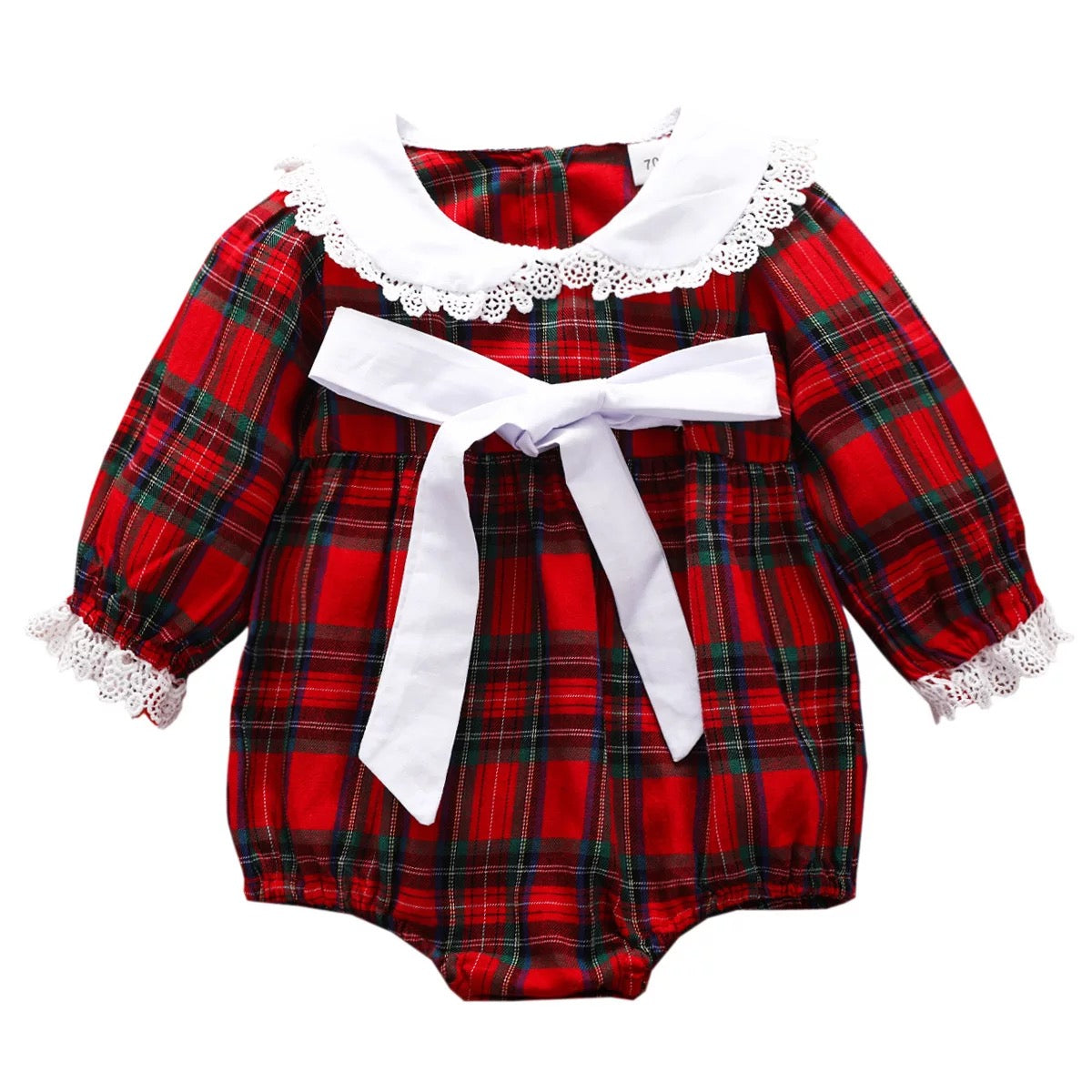 LACED EDGES CHRISTMAS PLAID ROMPER - Maxims Baby Store
