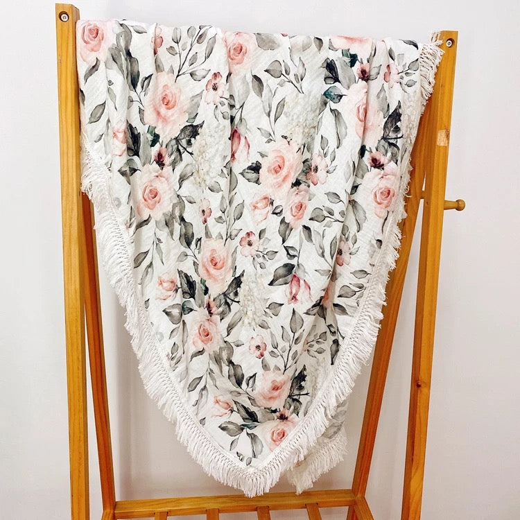 Floral Fringle blanket /Swaddle