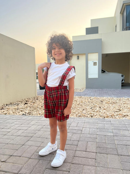 Taym Plaid Christmas Suspender Shorts