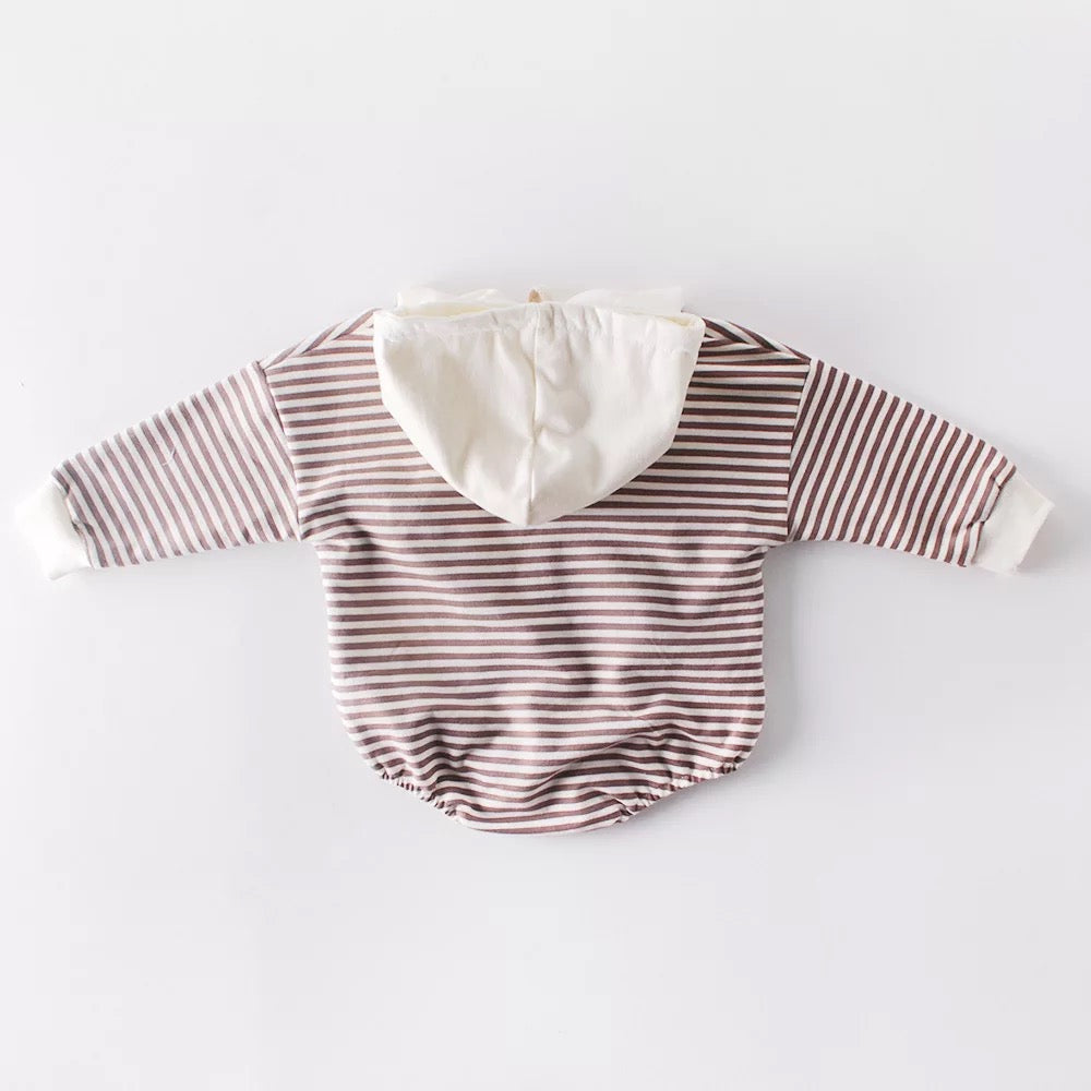 STRIPPED HOODY ROMPER-BROWN - Maxims Baby Store