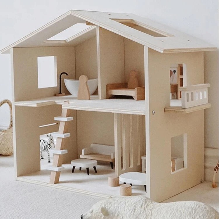 Wooden pretend play doll house