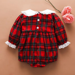 LACED EDGES CHRISTMAS PLAID ROMPER - Maxims Baby Store