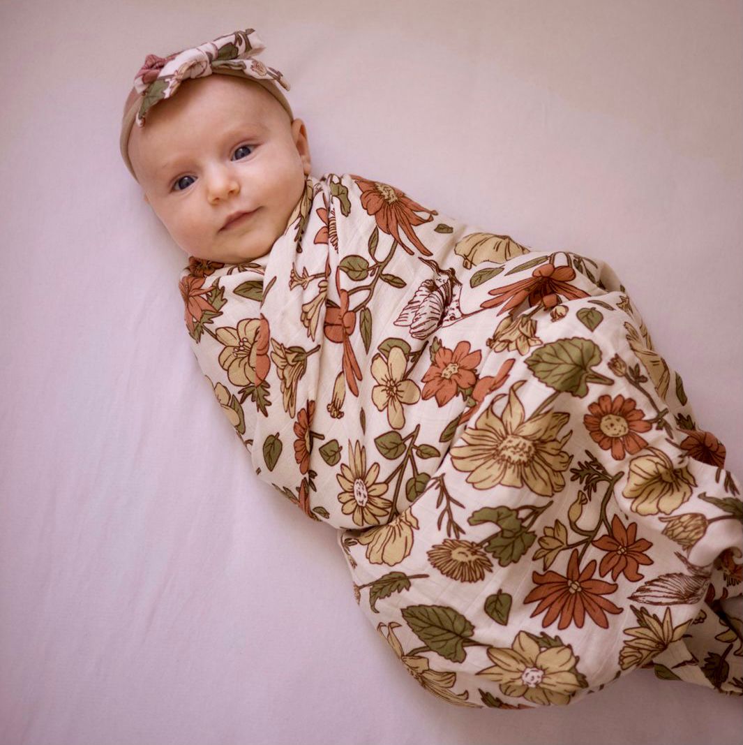 Floral swaddle blanket/beanie and headbow - Maxims Baby Store